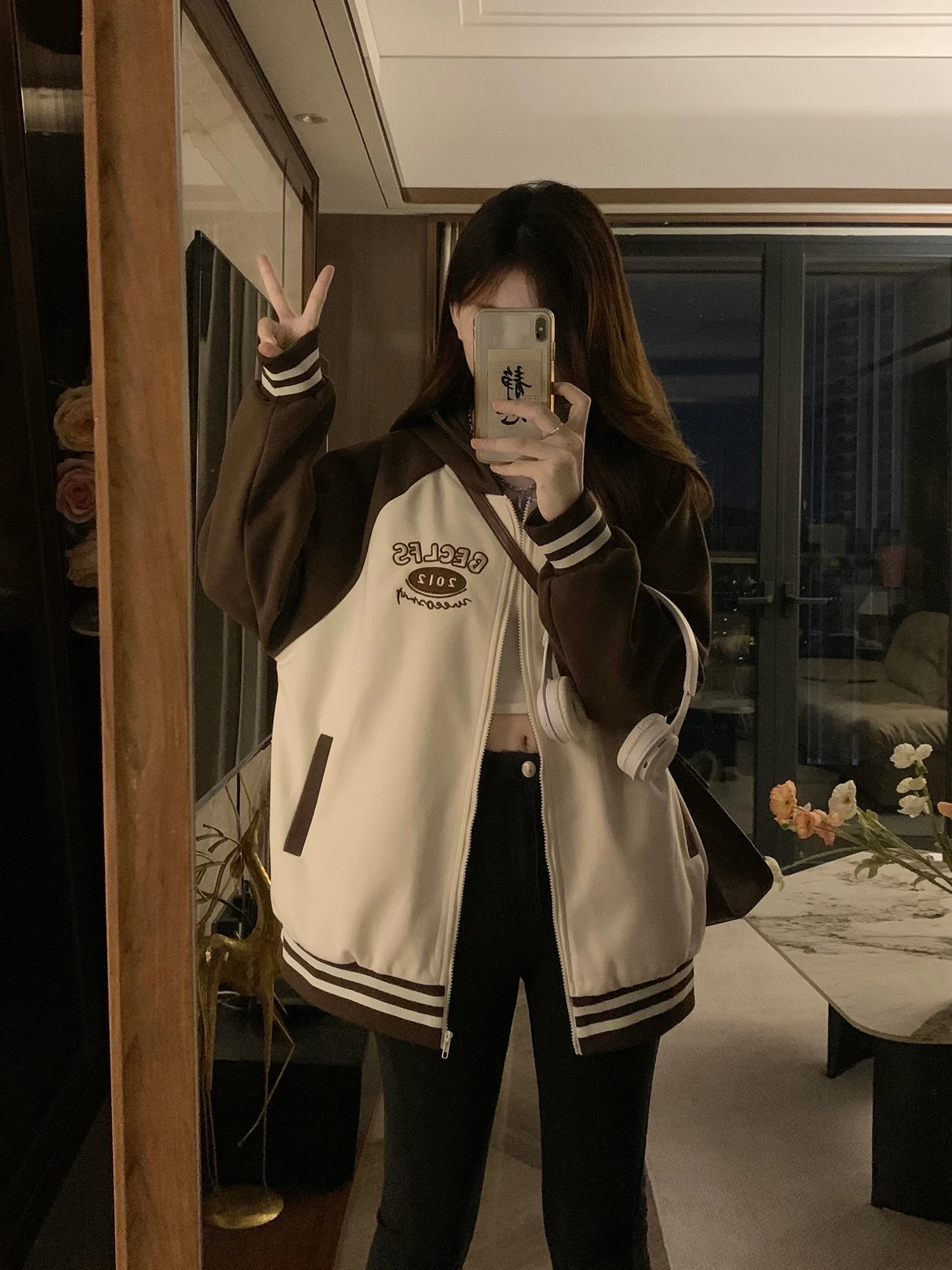 

Baseball Jackets Navy Womens Spring-Autumn Slouchy Anorak Porosity Fringed Trendy Detachable Silhouette Anti-Collision Snap Chic