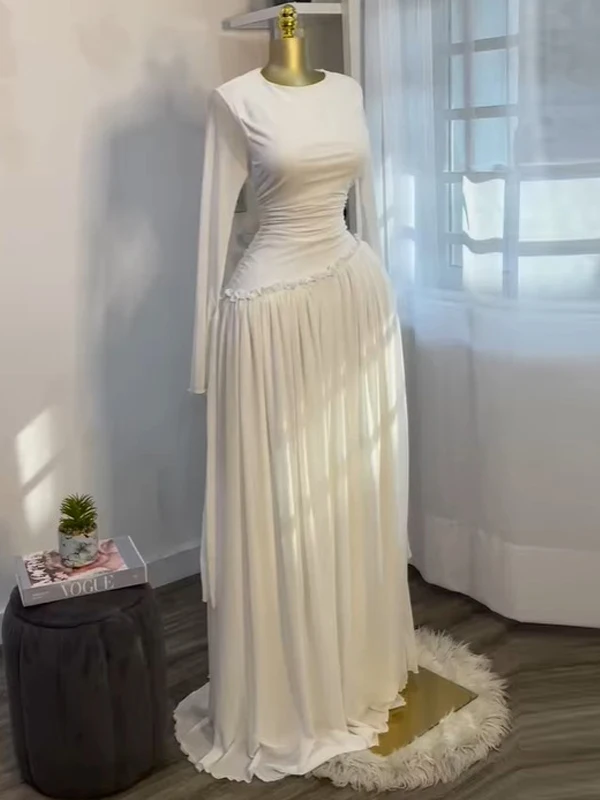 

Женское платье Ele Spring 2025 со складками, утягивающее платье с высокой талией, корейское платье Long Sve, официальное платье для банкета