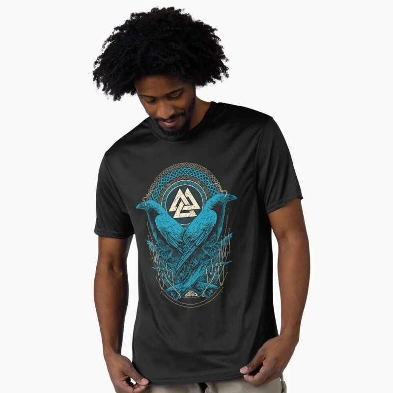 

0415 Odin Viking Ravens Valknut Huginn Muninn Nordic Gift T-Shirt Norse Myths printed Graphic clothes 100% cotton All size tops