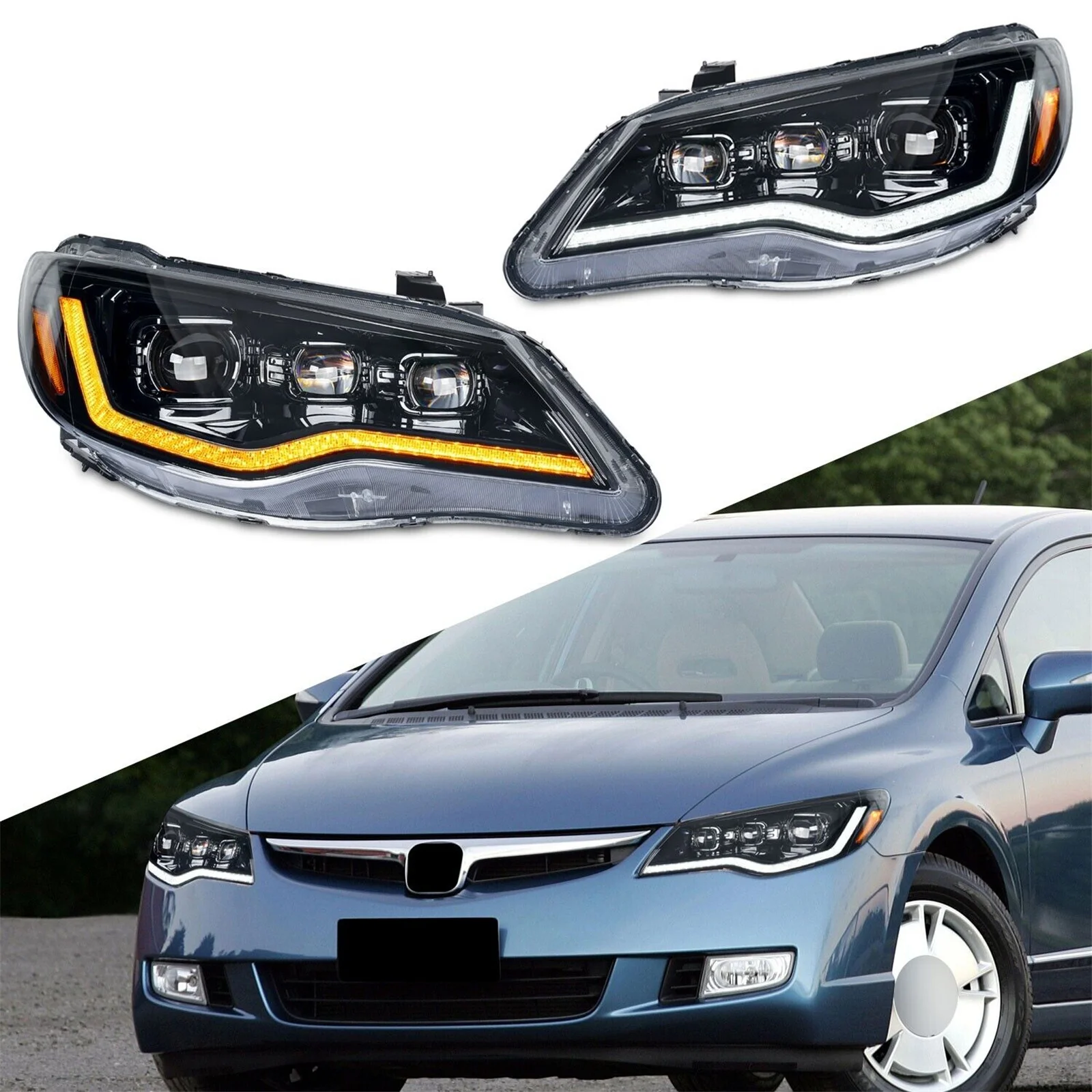 1Pair LED Auto Headlights Assembly Dynamic Projector For Honda Civic FD 2005-2012 LED Projector LED Dynamic Headlight Car Parts
