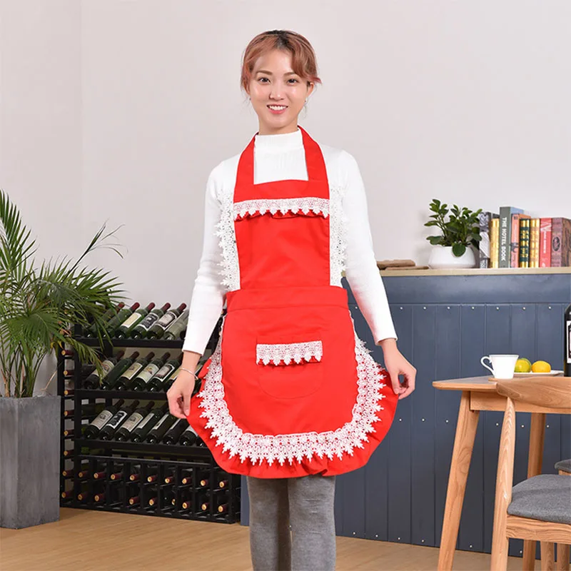 French Style Maid Apron Black/white Lace Apron Fashion Women Kitchen Cooking Cafe Waiter Aprons Princess Bib With Pocket