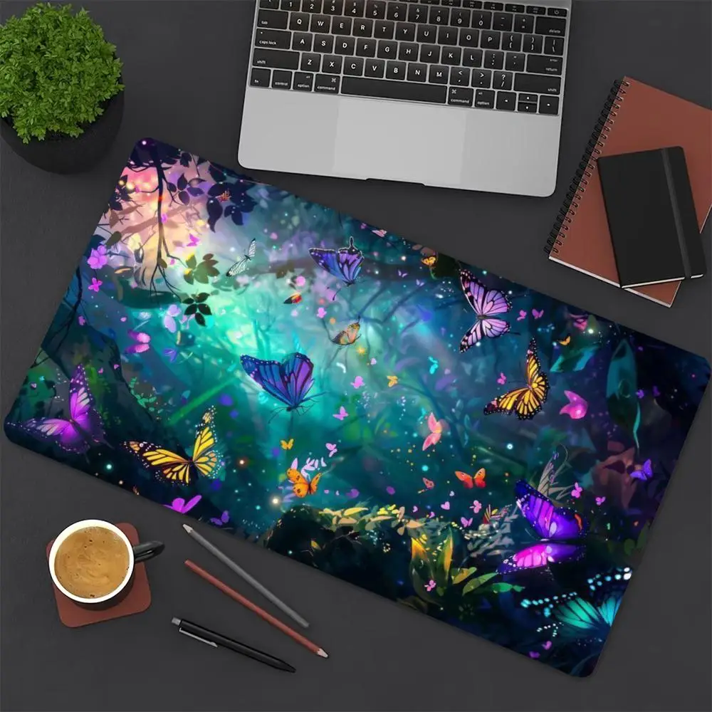 Colorful Fantasy Butterfly Extended Gaming Mouse Pad Large Desk Mat Smooth Cloth Non-Slip Base