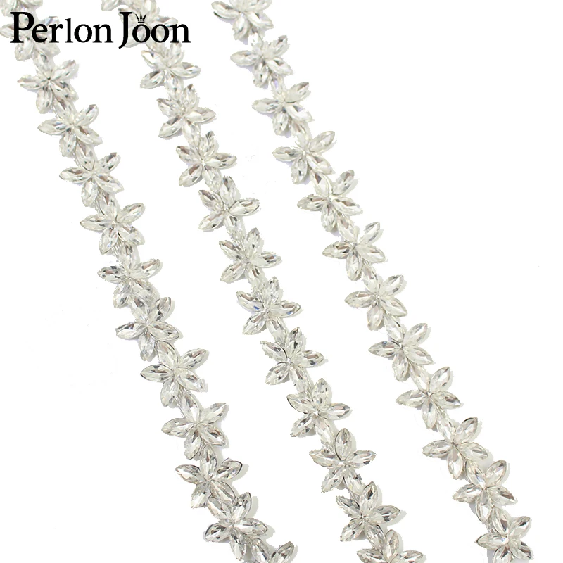 Flower Shape Arrangement Silver Glass Rhinestone Trim AB Crystal Chain  Wedding Dress Shoes Decoration Accessories ML162