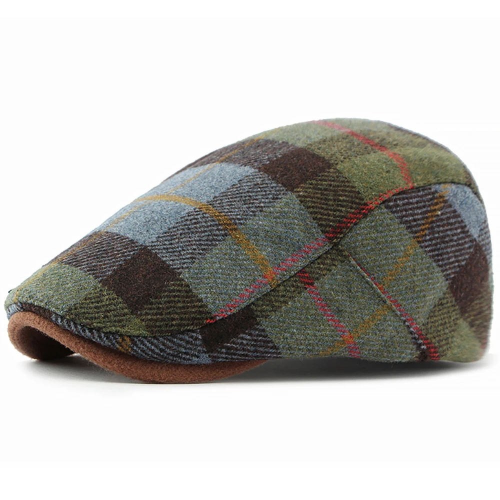

MZ4319 Autumn Winter Wool Hats for Men Women Retro Plaid Artist Painter Beret Hat Male Female Ivy Flat Cap Adjustable Beret Cap