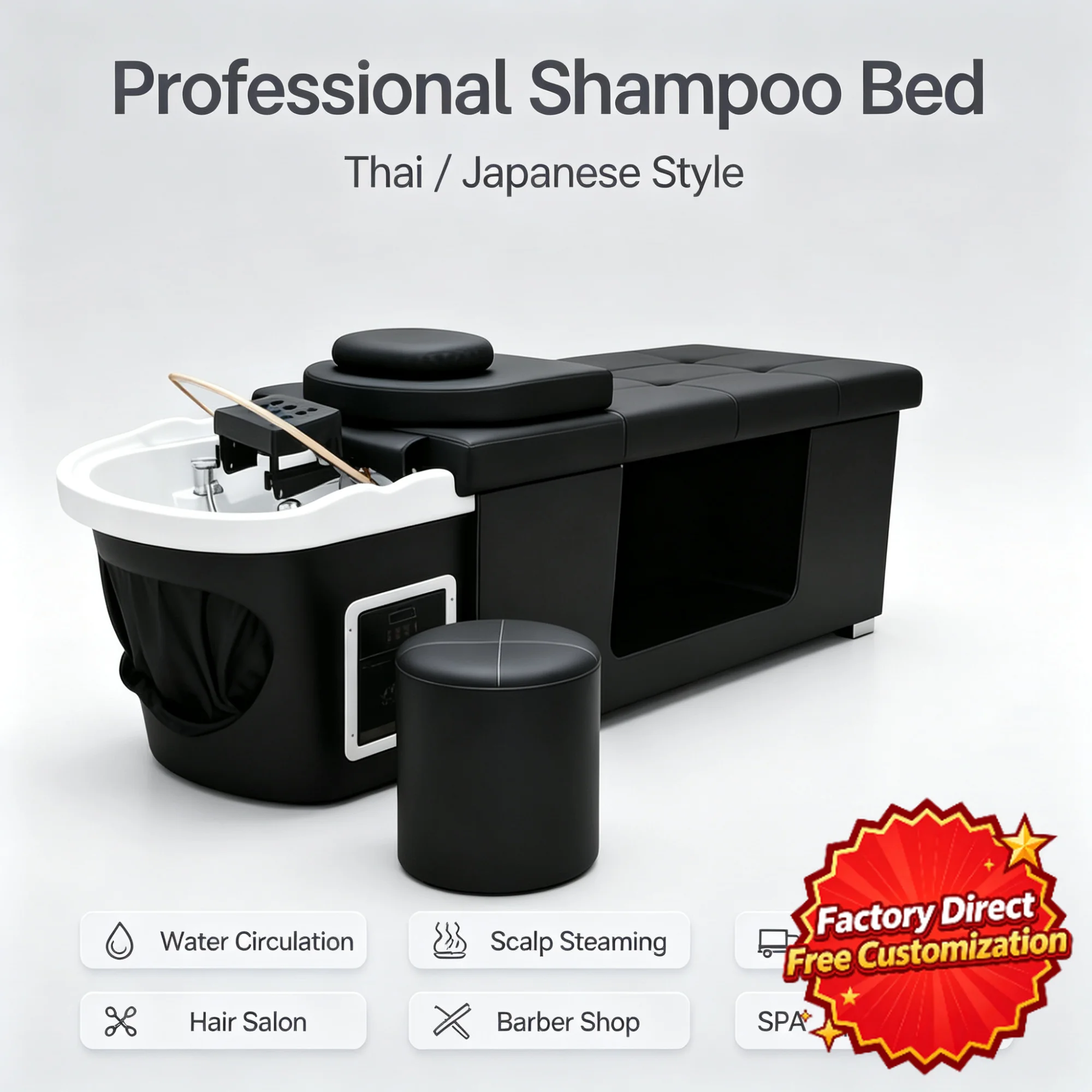 Heavy Duty Thai Hair Washing Bed Water Circulation Ring Shower Head Spa Bed With Fumigation Set For Head Therapy