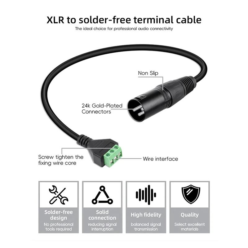 New-Solderless Screw Converter Cable XLR 3Pin Plug Adapter Extension Cable Forstudio Microphone,Speakers,Live Recording