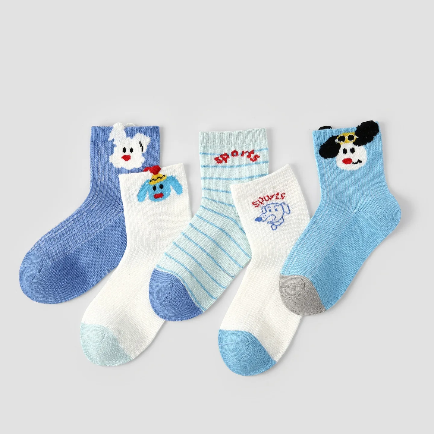 5 Pairs of Brand New Summer Children's Socks, Suitable for Boys, Mesh Cute Sports Dog Socks, Breathable and Sweat-Wicking