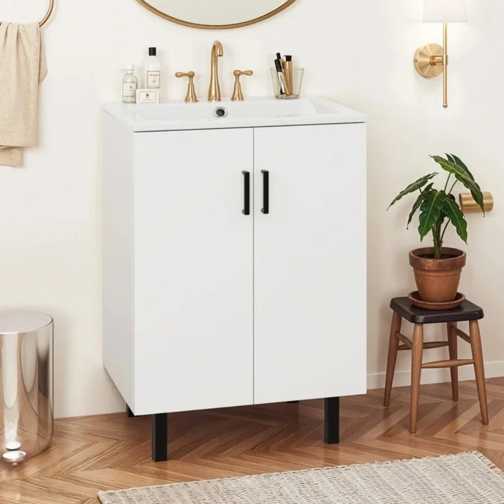 

24" Bathroom Vanity with Undermount Sink, Modern Free Standing Bathroom Storage Cabinet with Soft Close Door, White