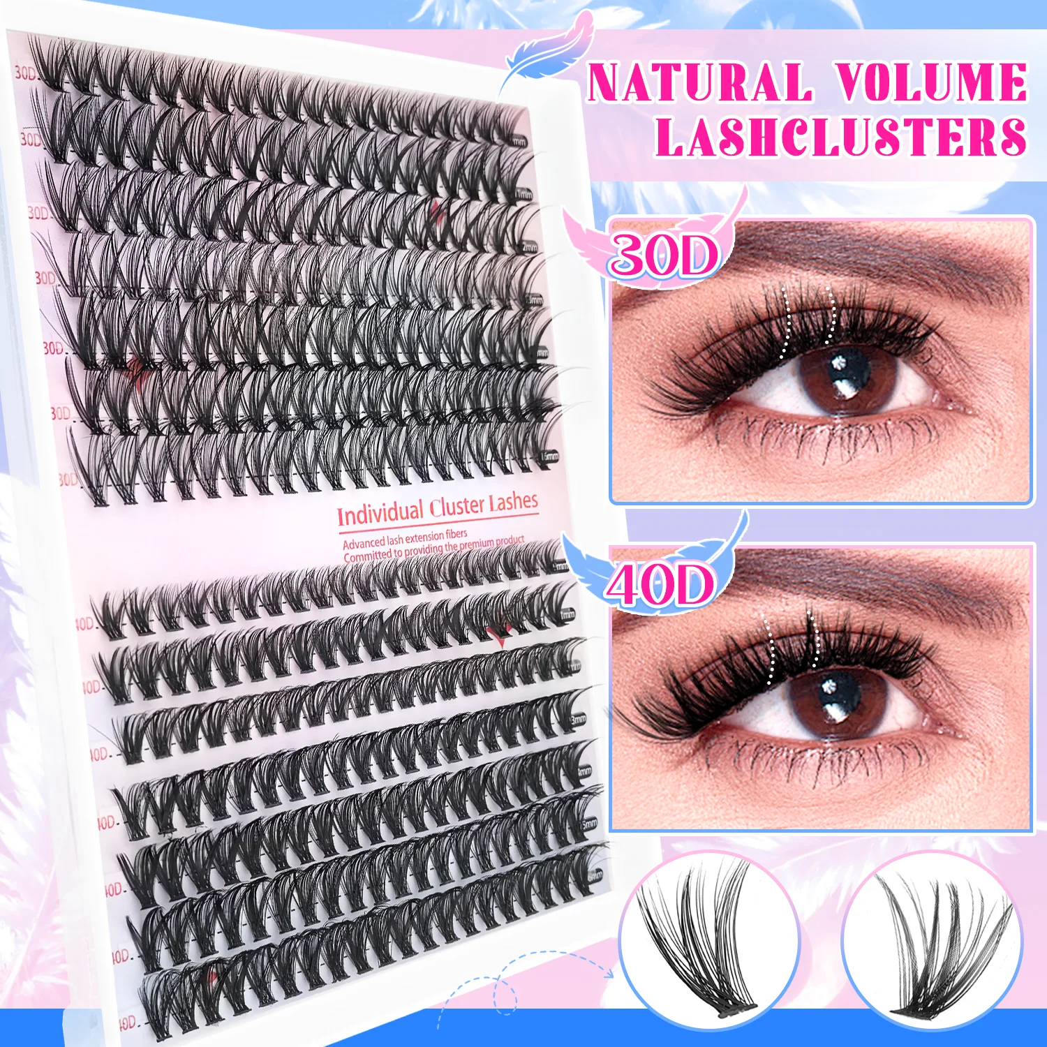 ナチュラルメイクの必需品！ 30D-40D 密度 240/280 クラスターつけまつげセット、毎日の通勤用メイクツールセット