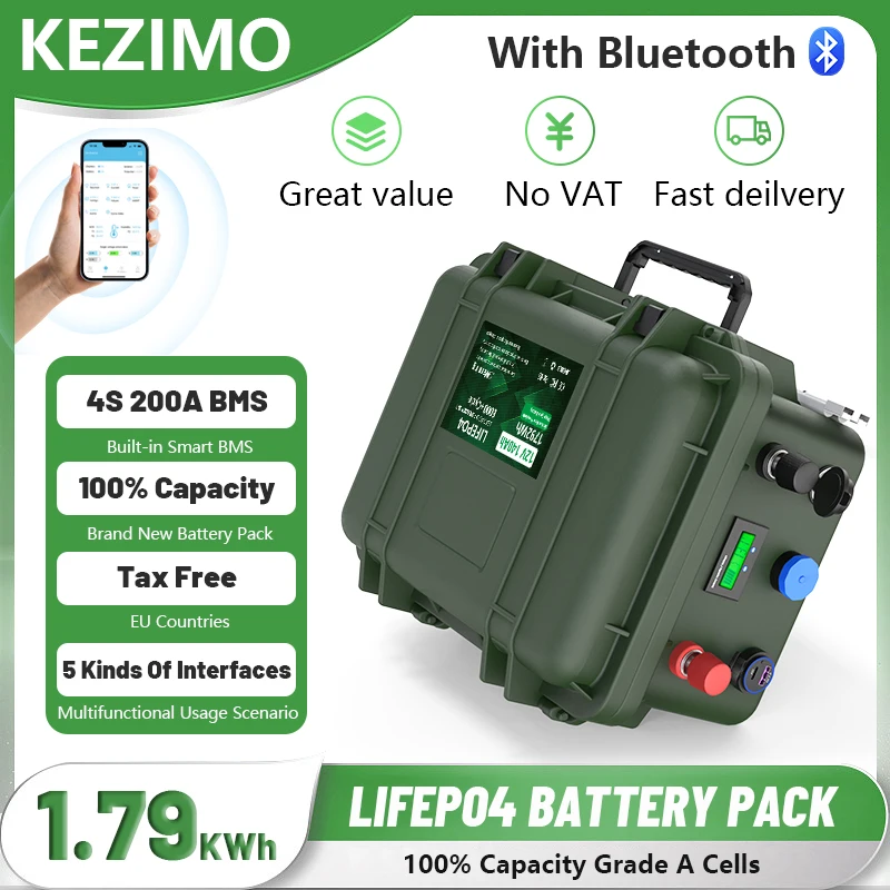 Batterie Lifepo4 12V 100Ah 200Ah 140Ah 12.8V avec BMS Bluetooth, 6000+ cycles, USB, protection IP56, livraison rapide depuis l'UE, stock PL