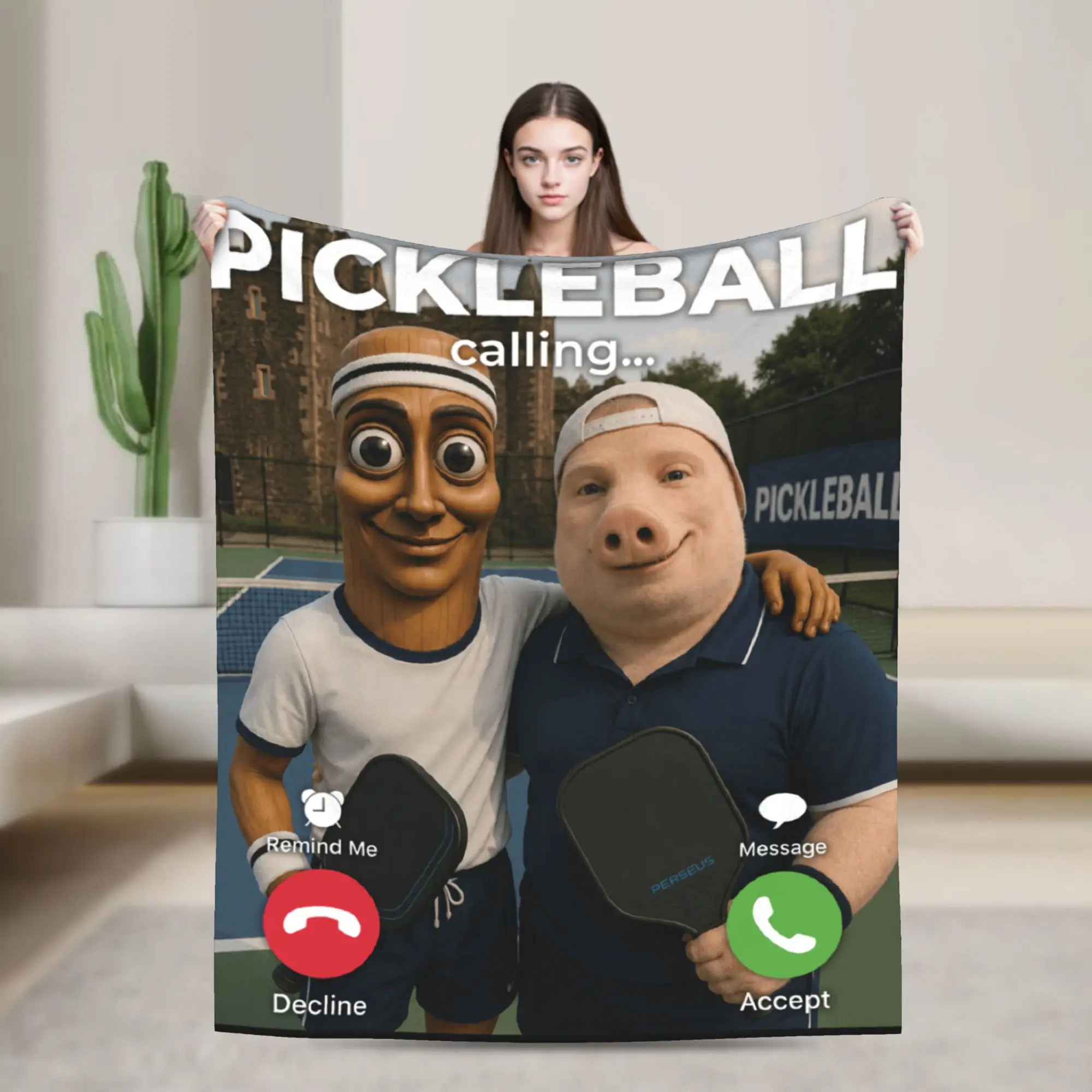 Warm Blanket Camping Tung Sahur John Pork Pickleball Calling The Court Waiting Throw Blanket Print  Bedspread For Outdoor