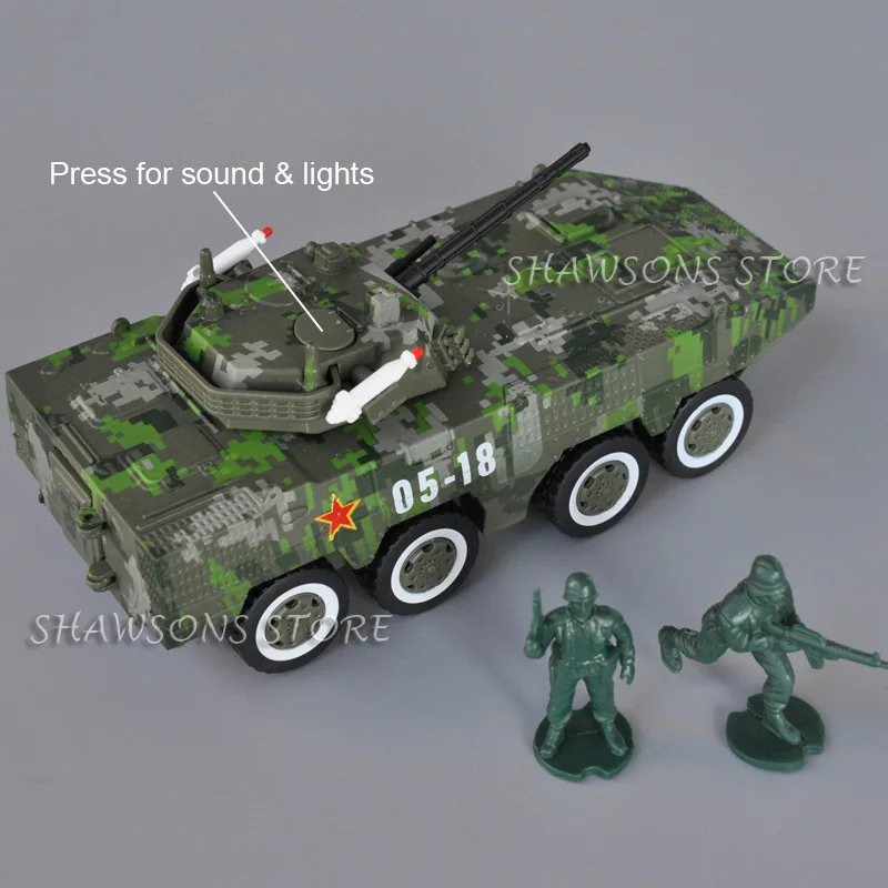 Mainan Model militer Diecast, mainan Model militer 1:50 kendaraan tempur lapis baja, suara tarik mundur AFV Tiongkok, replika miniatur ringan