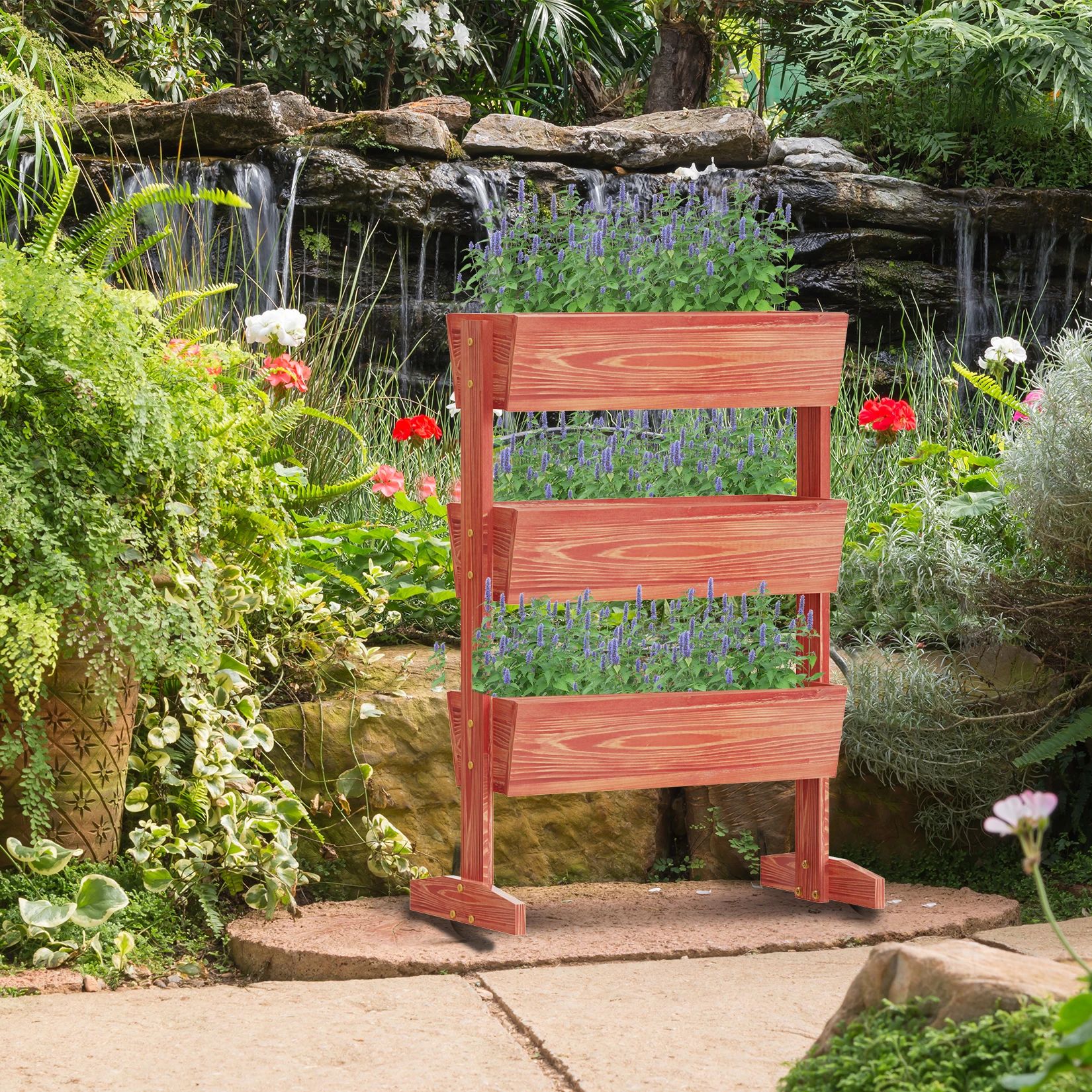 Cama de jardín elevada vertical de madera, fiorrera de verduras, cultivo de flores vegetales, exterior e interior, 3 niveles