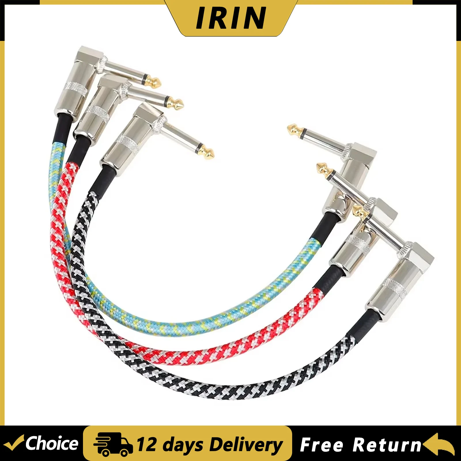 IRIN 3 Stück Gitarren-Effektpedal-Patchkabel 6,35mm AUX-Kabel Geräuscharmes Abgeschirmtes Audiokabel E-Gitarre Farbiges Geflochtenes Kabel