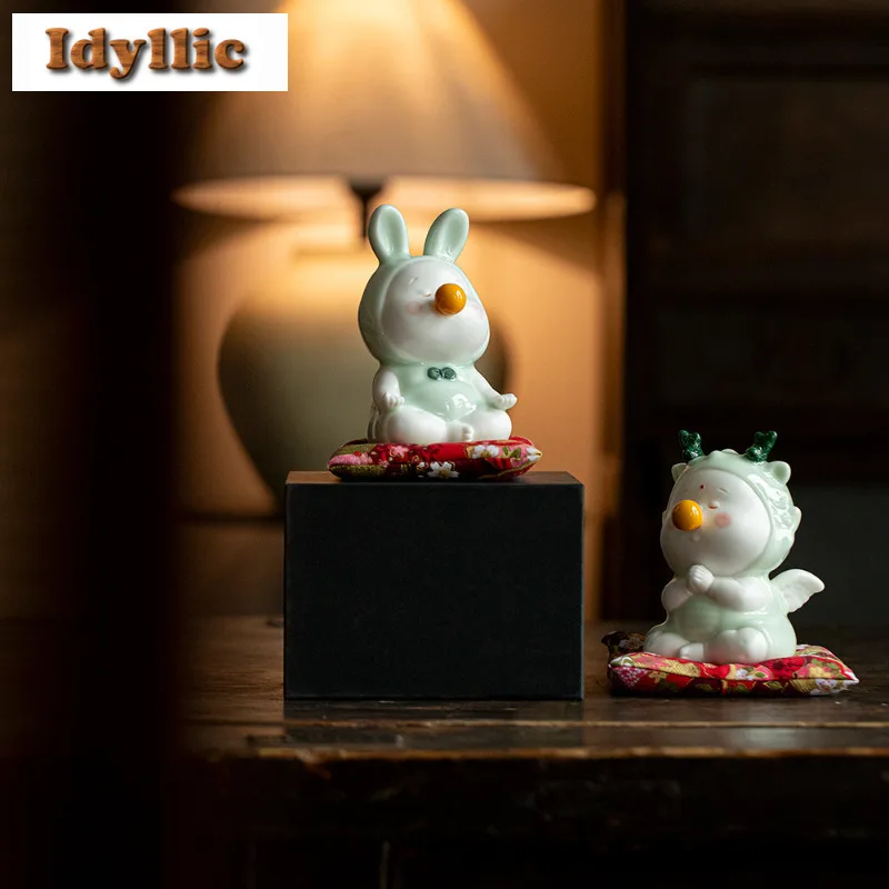 

Meditating Rabbit And Dragon Tea Pet Retro Lucky Model Tea Figurine Play Toys Tea Statue Ornaments Can Be Raised Accessories