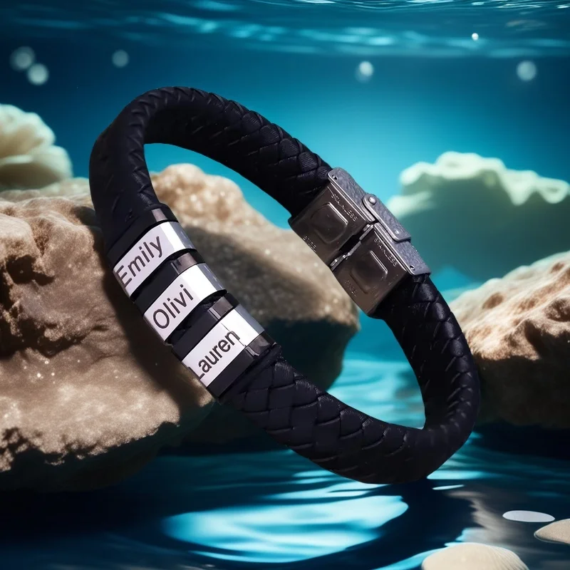 

‌Black Custom Logo Leather Anti-Static Winter Static Eliminator Bracelet Hand Chain Triple-Ring Electricity Neutralizing Gift