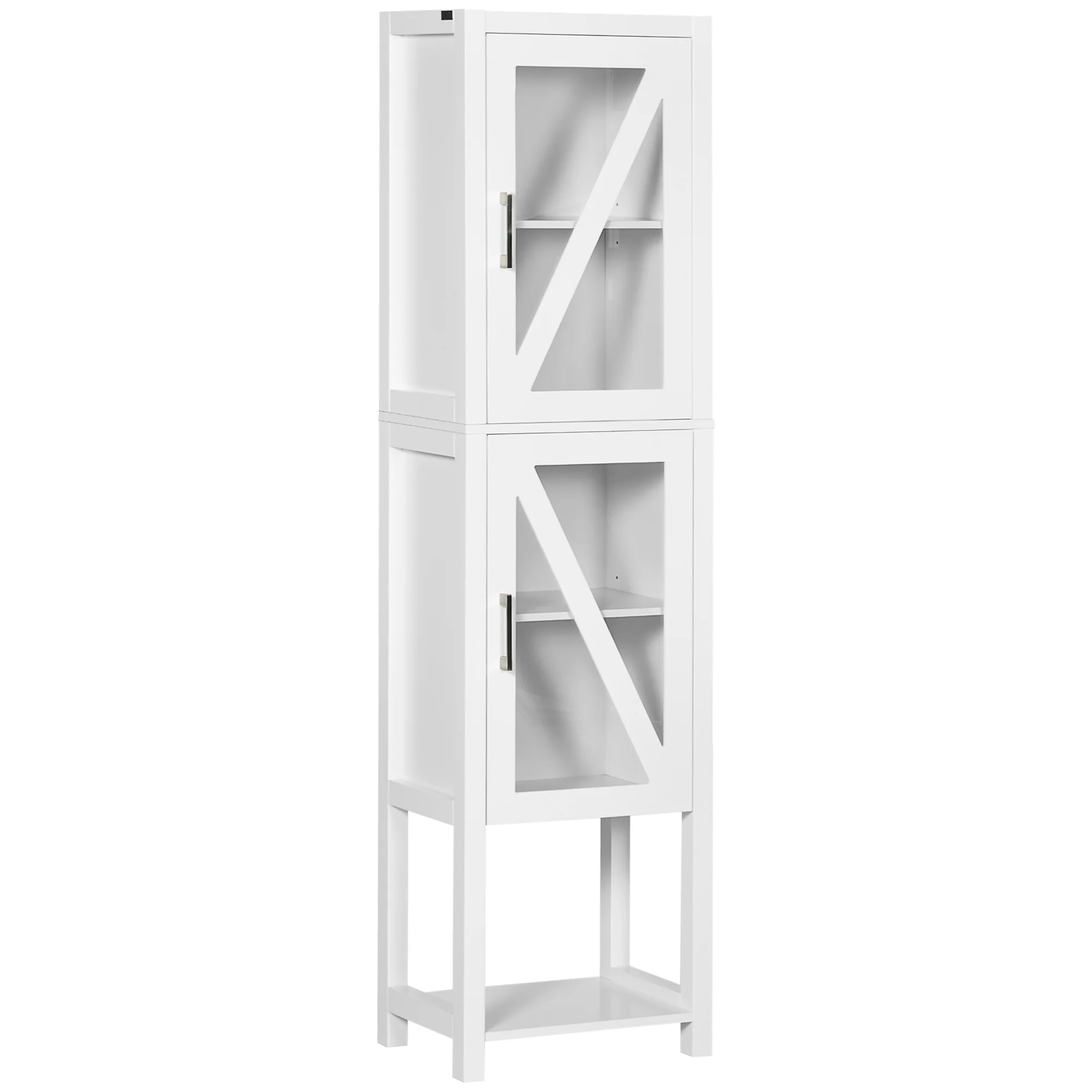 Kleankin Bathroom Auxiliary Column Bathroom Cabinet Bathroom Shelf with 2 Glass Doors Adjustable Shelf and Storage Rack 45x30x170 cm White