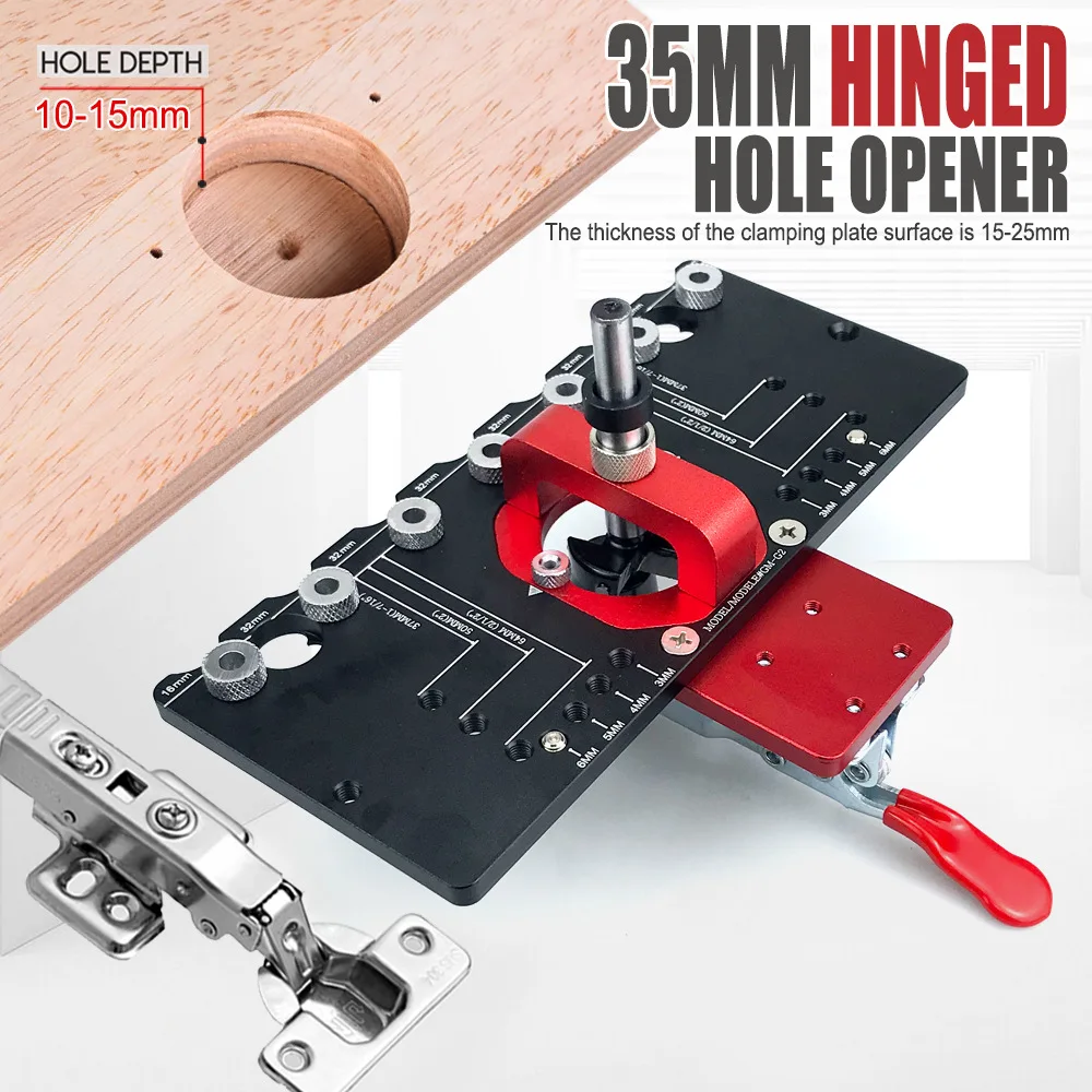 

Aluminum Alloy Handle Punch Hinge Clamp Cabinet Door Panel Hinge Punch locator Hinge Drilling Tool Woodworking Tool 044