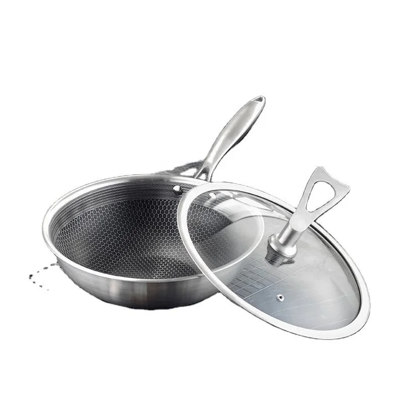 Stainless steel frying pan non-stick tri-ply pan with lid paella panf or home and kitchen cookware