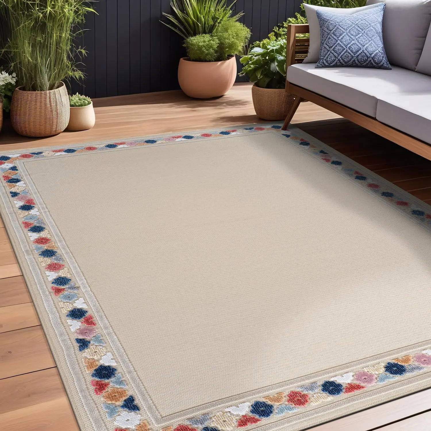 

Outdoor Rug 5x7 Modern Bordered Area Rugs for Indoor and Outdoor Patio Easy to Clean Non Shedding Living Room Porch Garden Wa