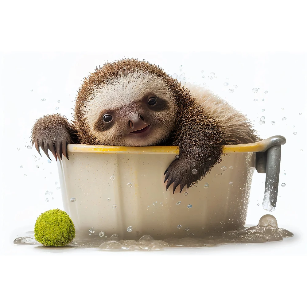 2026 classic Abstract Beautiful Cute Animals lion Calf and Duck Bathtub bath Posters Canvas Prints Art Home Room Bathroom Wall D