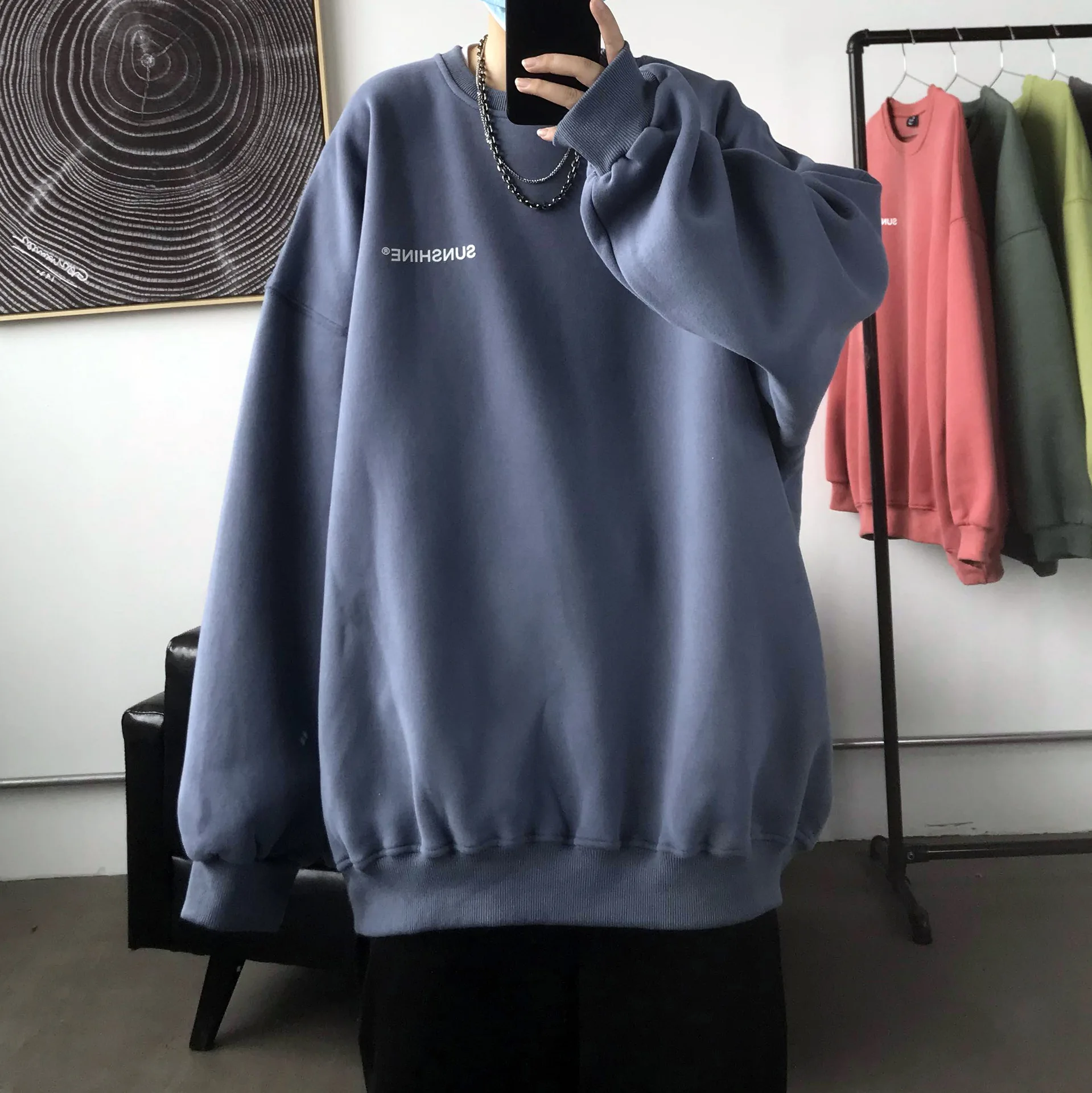 Hoodies Sweatshirt Men Hoodie Sweatshirt O-neck Loose Hip Hop Streetwear Autumn Winter Velvet Male Pullover Hoodies Ovewrsized