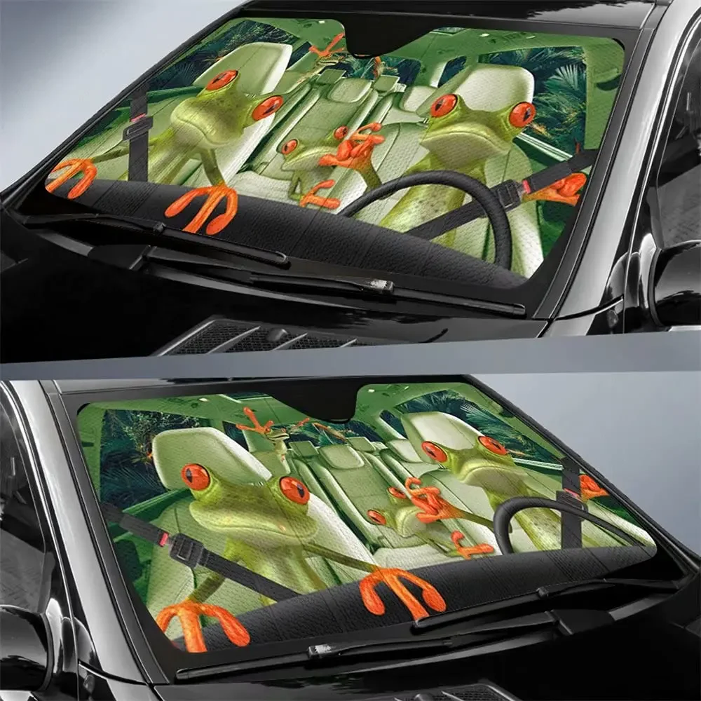 Frog Driving Auto Windshield Sun ShadeFunny Animal Personalized Foldable Sun Visor Protector Sunshade for Car Truck SUV to Keep