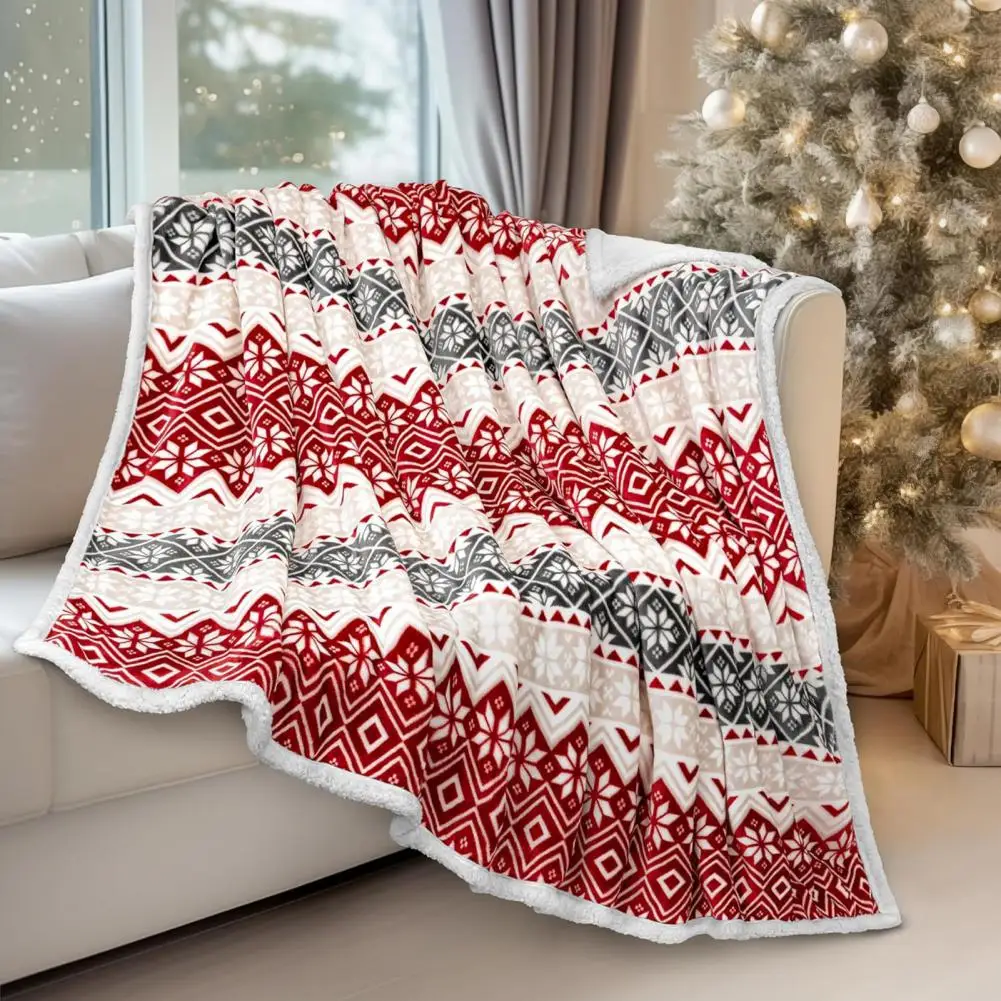 

Cozy Blanket Cozy Snowflake Printed Fleece Blanket for Home Travel Winter Thickened Plaid Double-layered Machine Washable Office