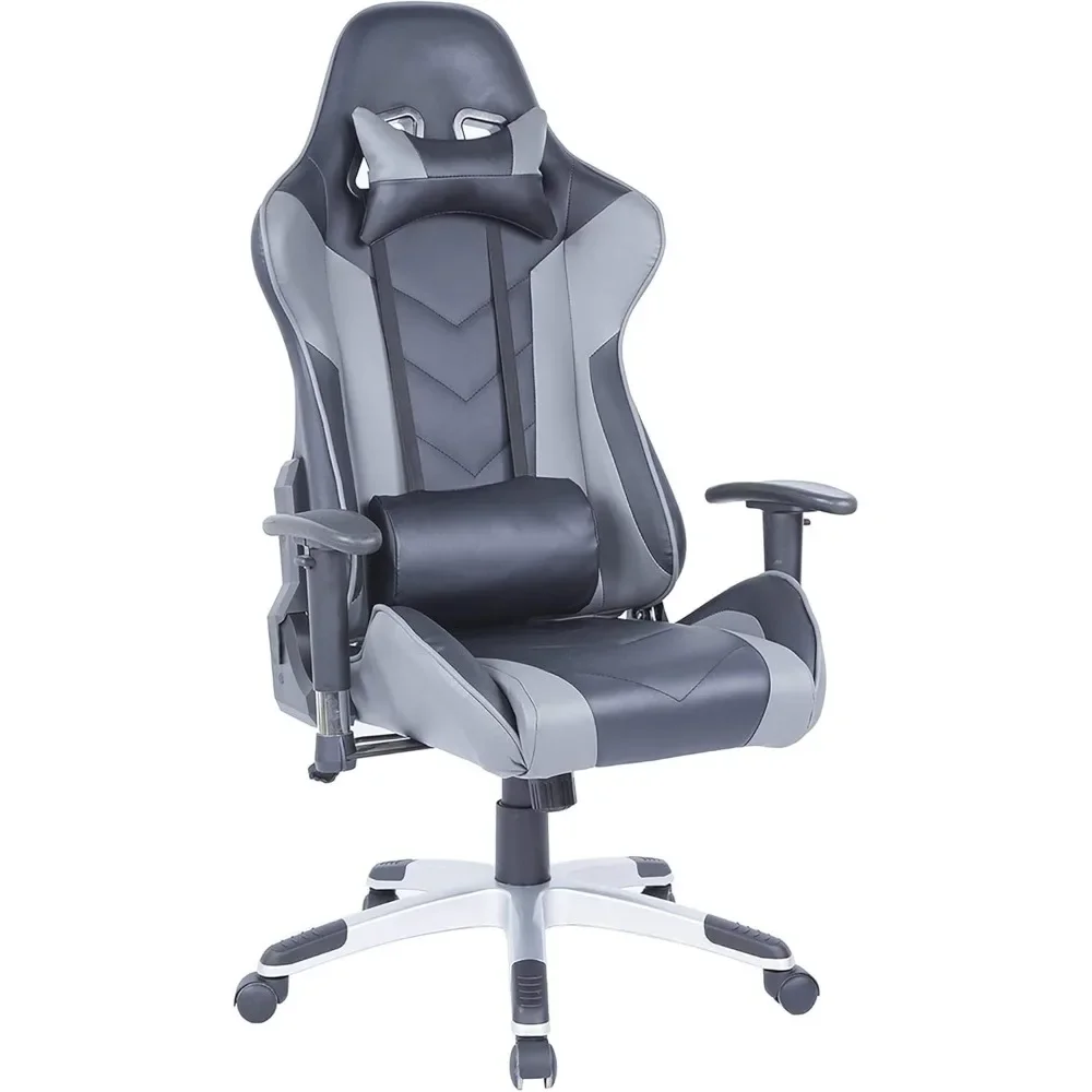 

Computer Chair with Recliner Black Grey Modern Contemporary Leather Plastic Adjustable Arms Tilt