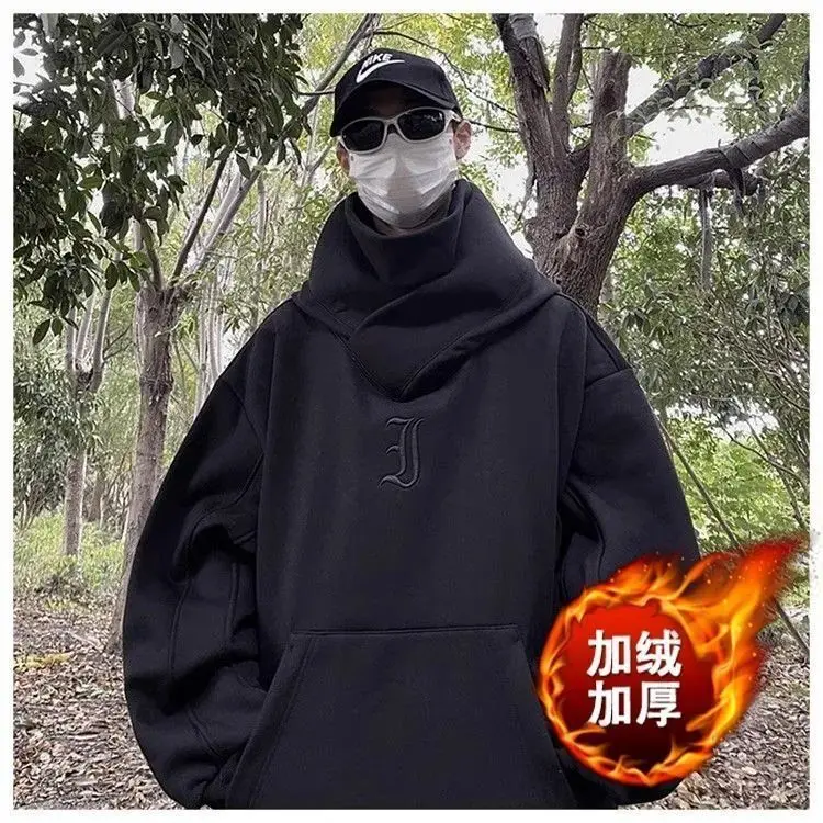 Autumn and Winter American Functional Wind Heavy Hooded Jacket Fleece Thickened Loose Turtleneck Sweater