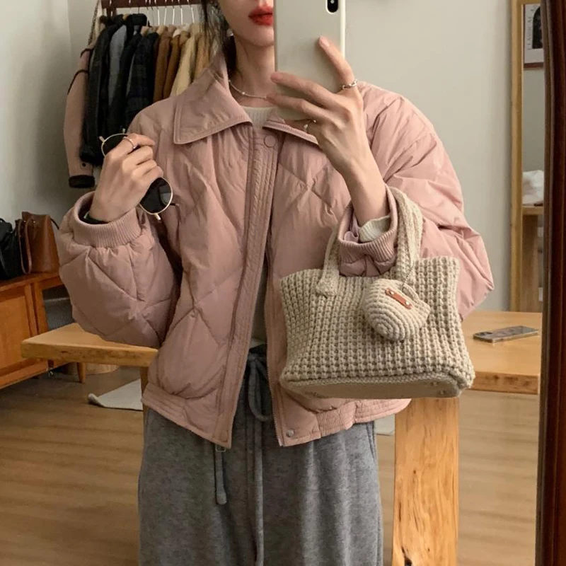 سترات نسائية كورية غير رسمية دافئة فضفاضة حلوة كل مباراة سحاب بسيط منتفخ معاطف الصلبة مكتب سيدة فضفاضة طويلة الأكمام أبلى جديد #6