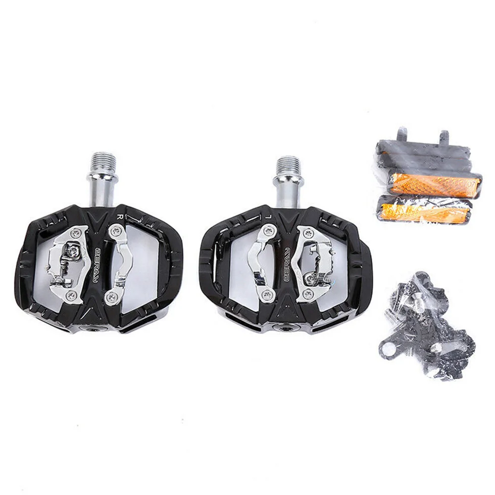 ZERAY MTB Pedals Aluminum SPD Flat Dualuse Self-locking Mountain Bike Pedals with Clips ZP-109S Reflective Bicycle Accessories