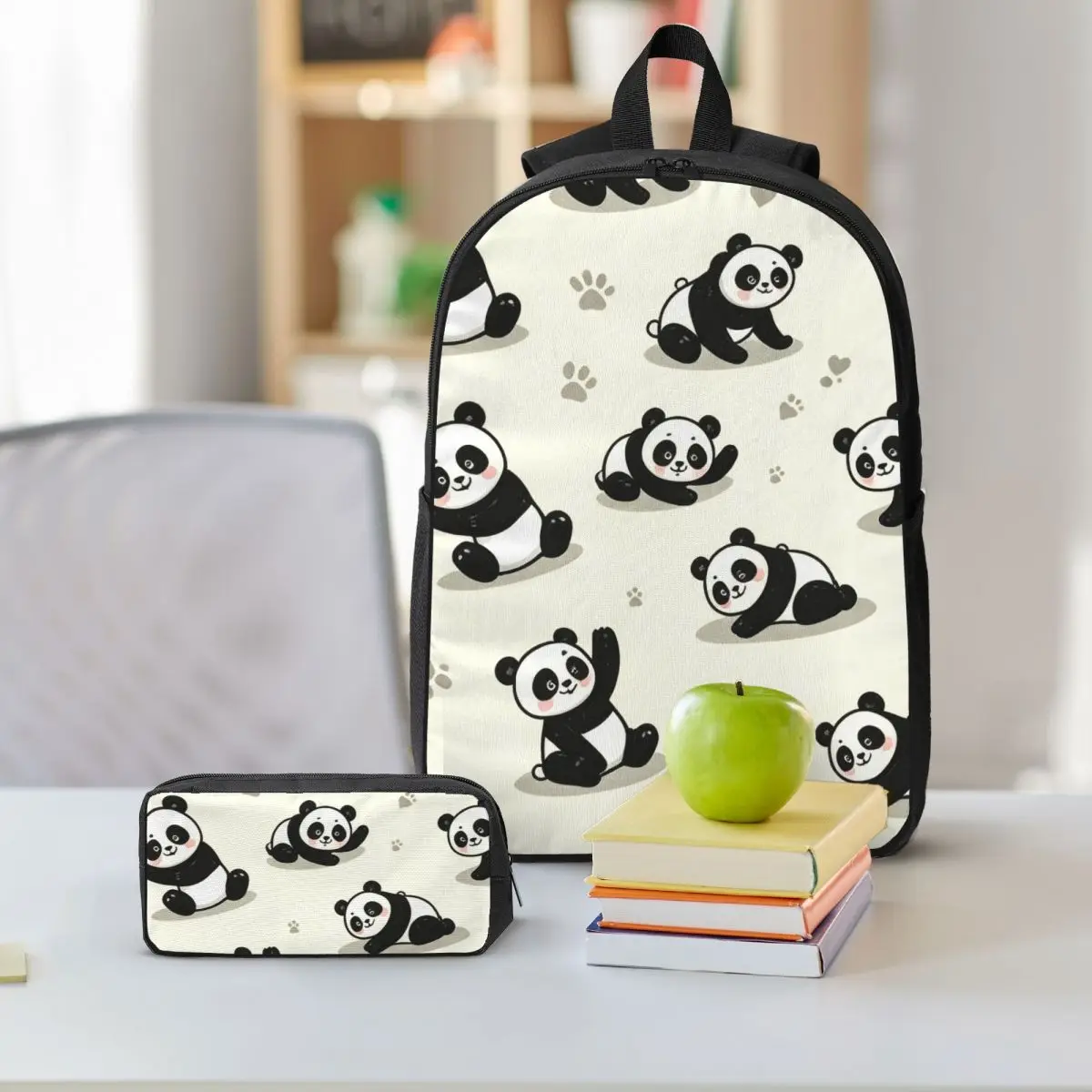 Cute Cartoon Panda Pattern Backpack Student BookBag School Bag Shoulder Bags 3ps Insulated Lunch Bag Pencil Case