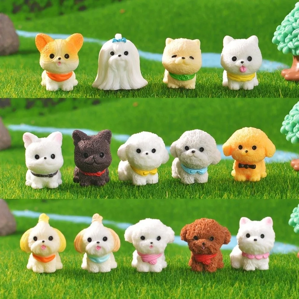 14pcs Exquisite Resin Craft Doggy Model Desktop Decoration Teddy Corgi Animal Statue Mini Dog Ornaments Fairy Tale Gardens