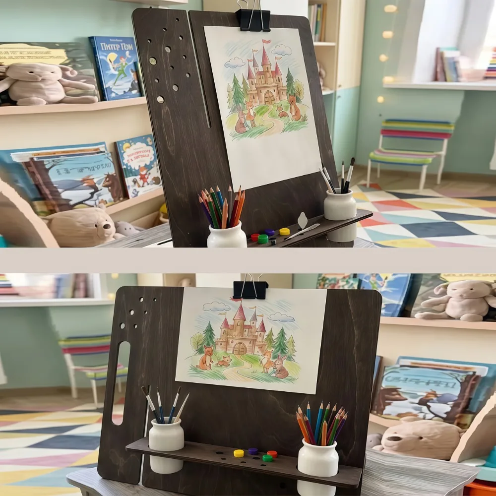 Chevalet de table multifonctionnel en bois, support décoratif robuste pour croquis artistiques avec porte-stylo et rangement pour outils, stable