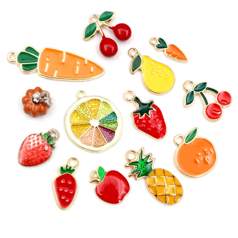 10pcs/lot Fruit Enamel Metal Charms Apple Orange Carrot Pendant for DIY Necklace Bracelet Jewelry Making Findings Supplies