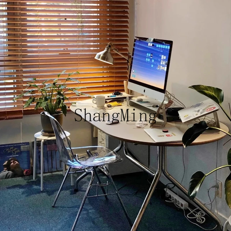 

SM new stainless steel desk home office computer desk writing desk oval study table