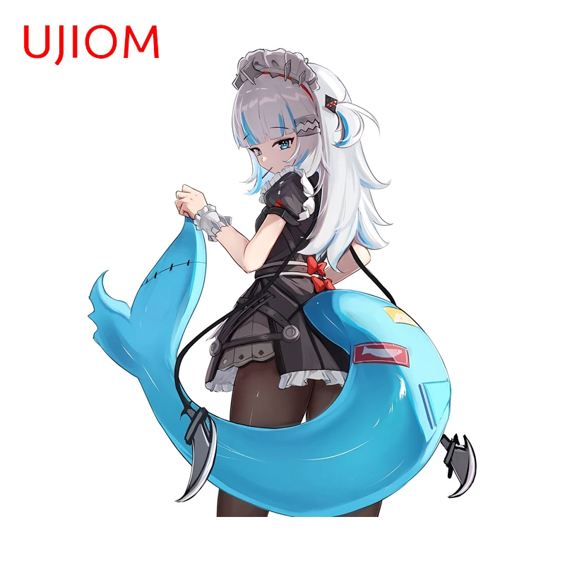 UJIOM Gawr Gura Shark Cool Girl Wall Sticker Shark Tail Turn Around Black Maid Outfit Decal Suitable for Transparent Storage Box