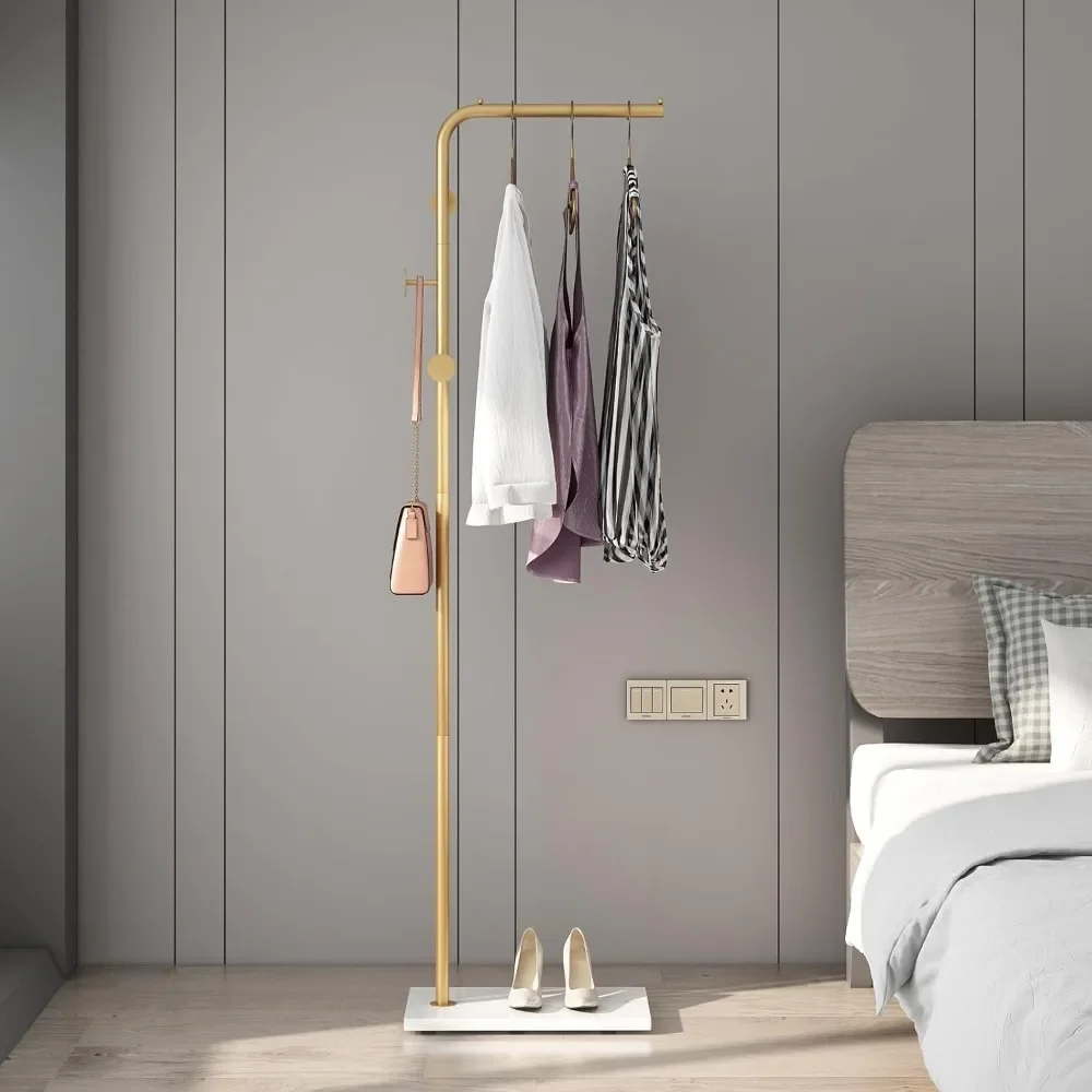 

Metal Coat Racks Freestanding with Crossbar and 3 Hooks, Modern Coat Hanger with Marble Base,L Shaped Coat Stand for Entryway