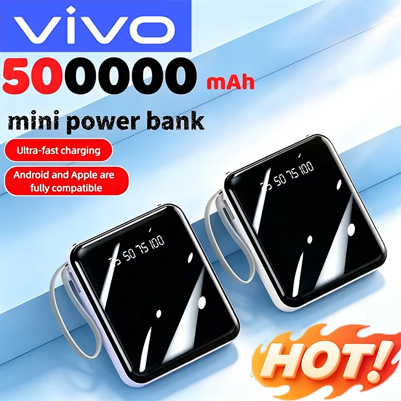 VIVO 500000mAh Power Bank Large Capacity Fast Charge Mini Portable Powerbank Built in 4 Cables For iPhone Samsung Huawei