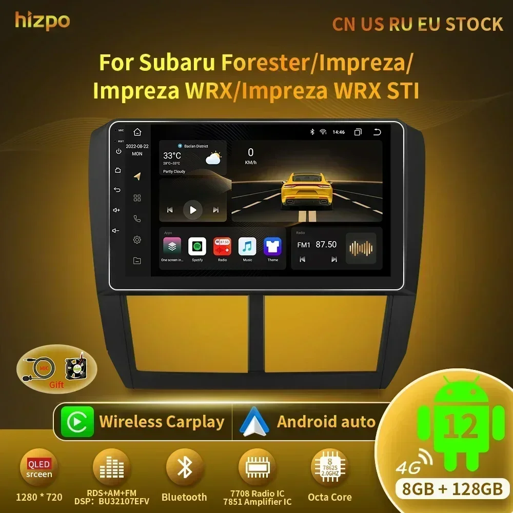 Hizpo Android 12 Car Radio For Subaru Forester 3 SH 2007-2013 For Impreza GH GE 2 Din Multimedia Player 2din Carplay Head Unit