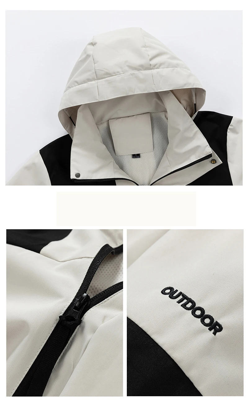 سترة تزلج نسائية مقاومة للماء للجنسين في الهواء الطلق بطبقة واحدة سترة واقية جبلية معطف واق من المطر معطف قبعة قابل للفصل