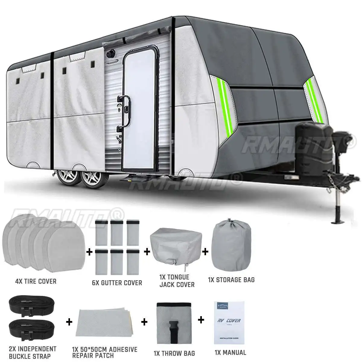 

16'-30' RV Cover Camper Cover Travel Trailer UV Resistant Waterproof Ripstop Non-woven Fabric Folding Protection