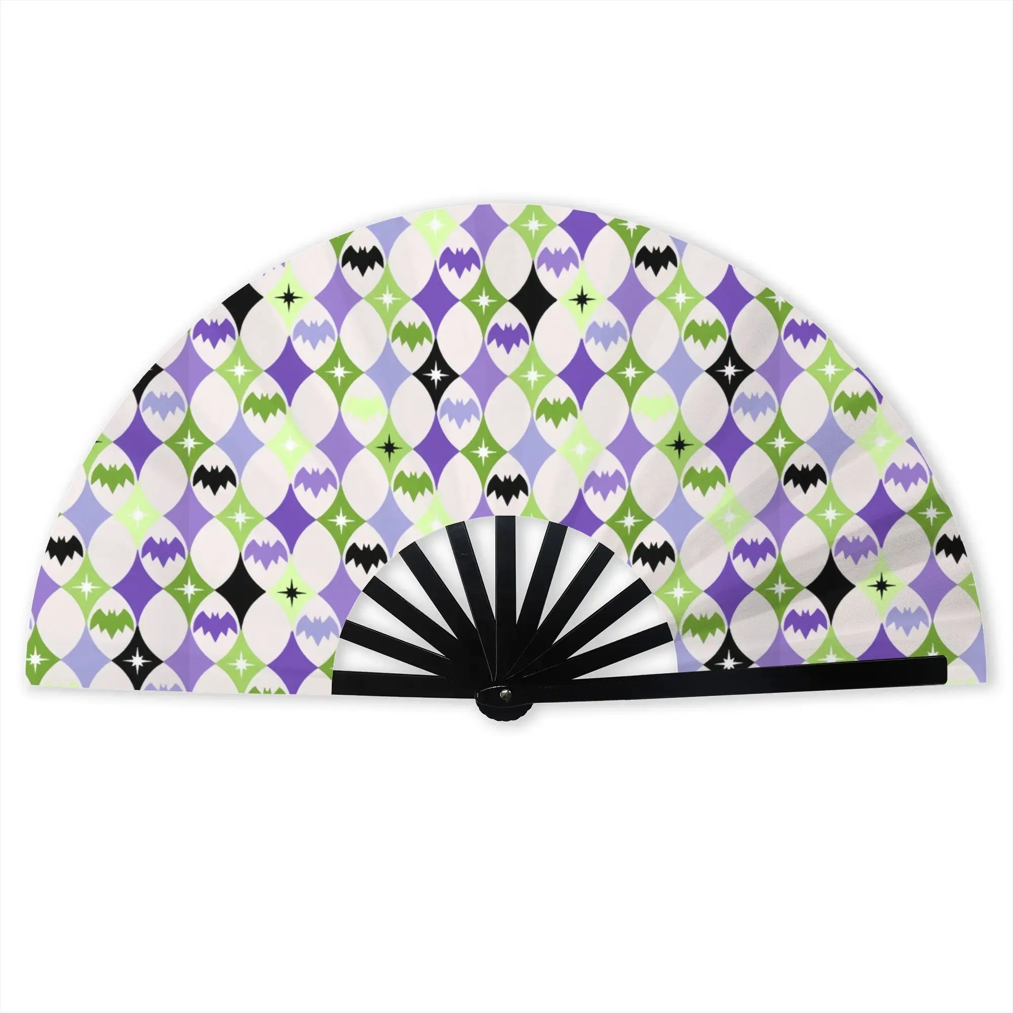 Harlequin Bats Black Green Purple Folding Hand Fan  Cute Animal  Polyester Fabric Fan Novelty Summer Accessory Decorative Fans