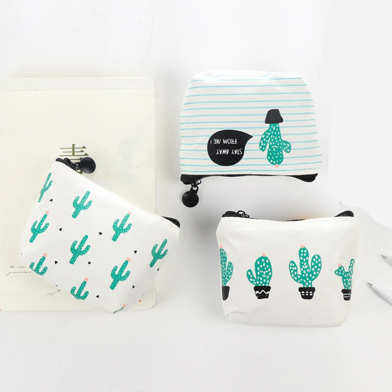 1PC Keys Bag Case Cactus Pattern Mini Wallet Earphone Data Cable Storage Bag Pouch Portable Credit Band Cards Badges Organizer