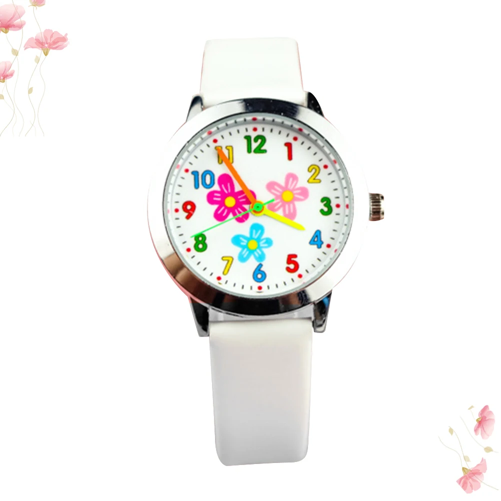 

Creative Quartz Watch Flower Pattern White Comfortable Strap Birthday Gift Students Accurate Timekeeping