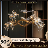 Vintage Round Glass Bird Ceiling Chandelier Swallow Long Dining Table Living Room Luxury Branch Pendant Chandelier Lamp Designer
