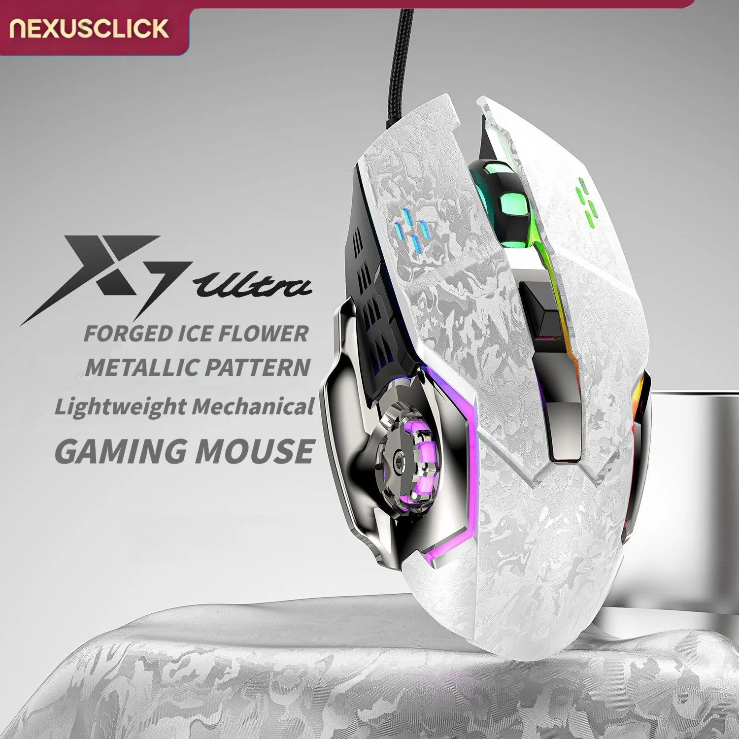 NexusClick 2026 New Wired Gaming Mouse, 6‑Buttons Colorful Lighting 7200 DPI Ergonomic Mice for PC Windows Mac IOS Office Gamers