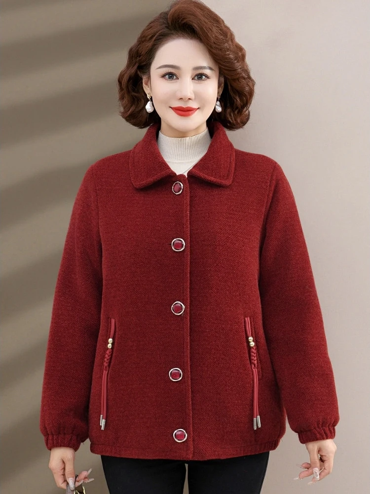

Thickened Double-sided Fleece Winter Coat for Middle-Aged And Elderly Women Casual Style Cotton Blend Warm And Comfortable