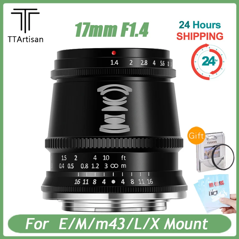 TTartisan 17mm F1.4 APS-C Wide-Angle Lens Manual Focus For Leica L Sony E-Mount Fuji X-Mount M4/3 Camera X-T3 X-T30  A6300 A6500